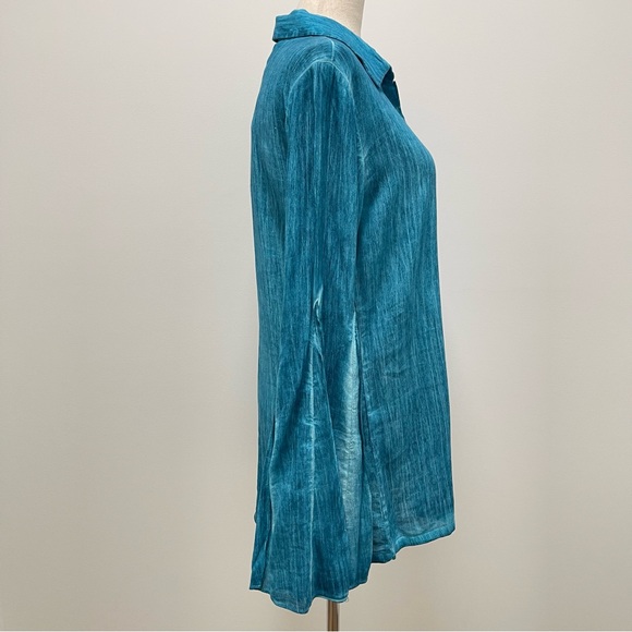 Rococo Sand Vita Long Bell Sleeves Button Down Teal Shirt Size Small - Picture 9 of 13